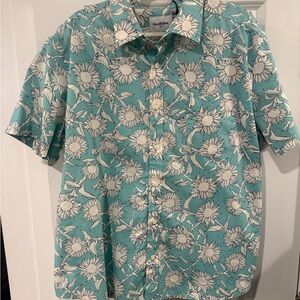Goodfellow & Co Men's Sunflower Print Shirt - Teal and White
